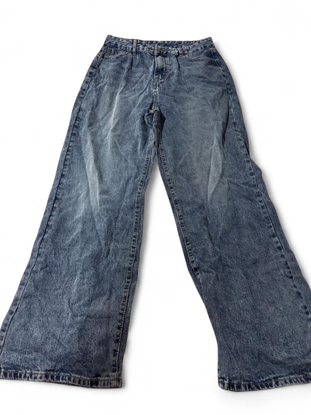 Washed Blue Wide-Leg High-Rise Jeans